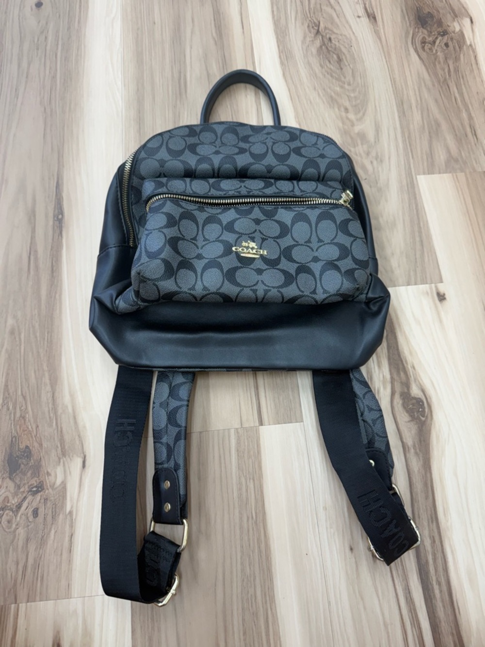 Coach Black Signature Canvas Mini Backpack with Gold Hardware